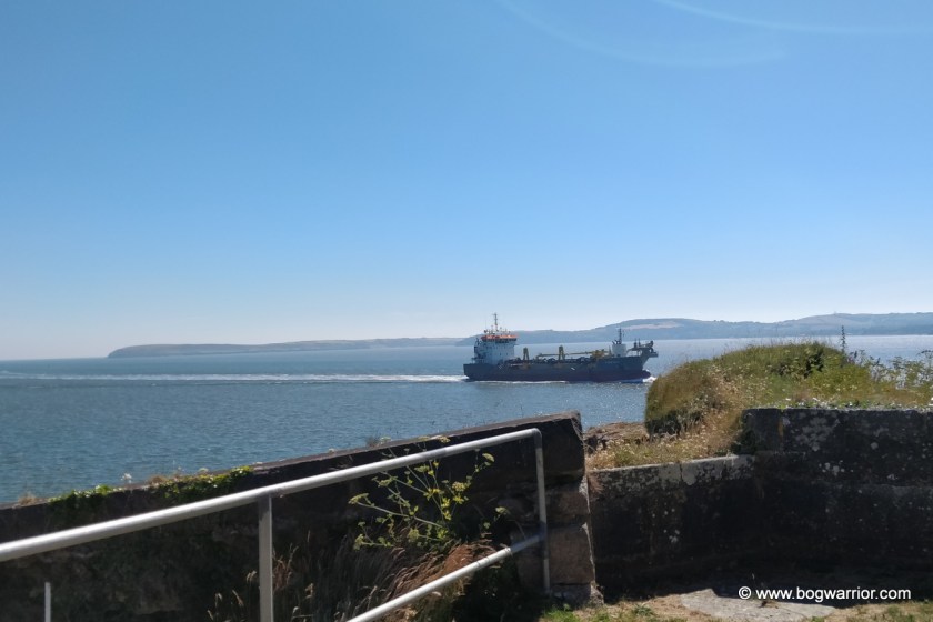 Ship sails past Duncannon Fort